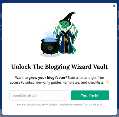 Blogging Wizard Lead Generation Pop Up