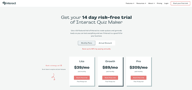 Interact New Pricing Page