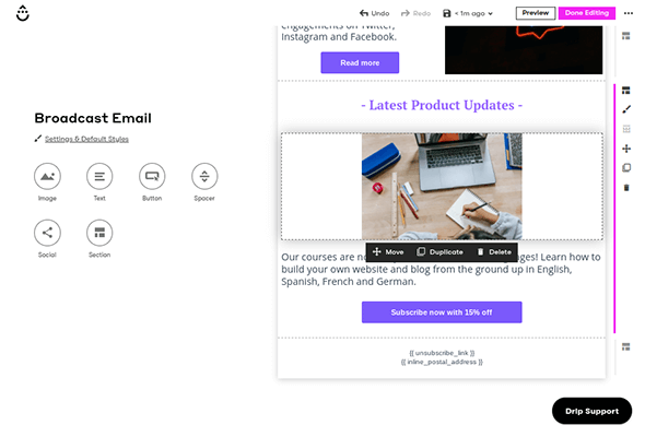 drip promote product updates