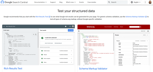Google Structured Data Testing Tool Homepage