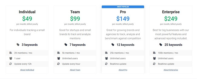 19 Brand24 tiered pricing plans