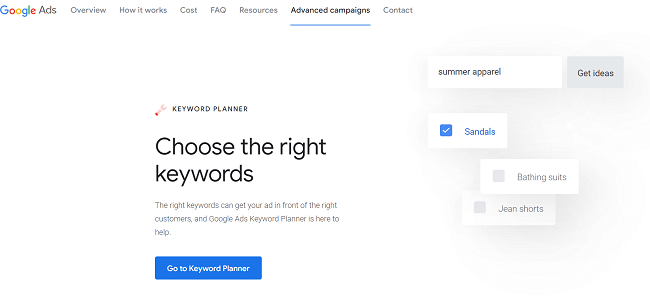 Google - Keyword Planner Homepage