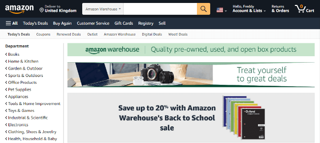 Amazon Warehouse Homepage