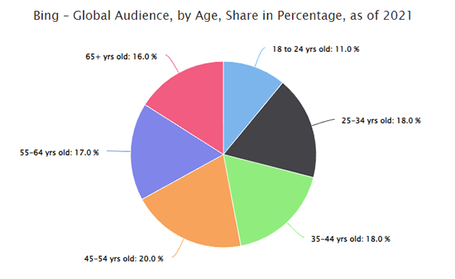 At 20%, the 45-54 age group are the heaviest Bing users globally.