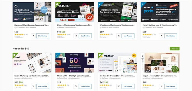 On ThemeForest, you can find as many as 1,300 WooCommerce themes and templates.