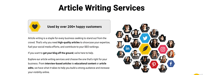 SocialBee Article Writing Services Homepage