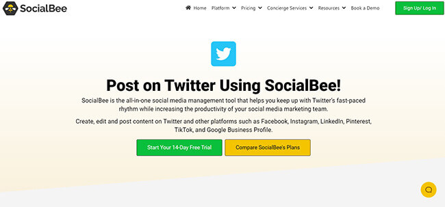 SocialBee Twitter Homepage
