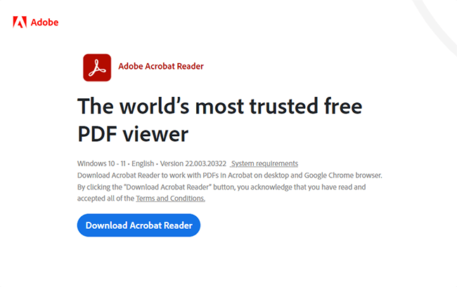 Adobe Acrobat Reader Homepage