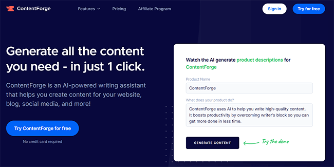 Content forge Homepage